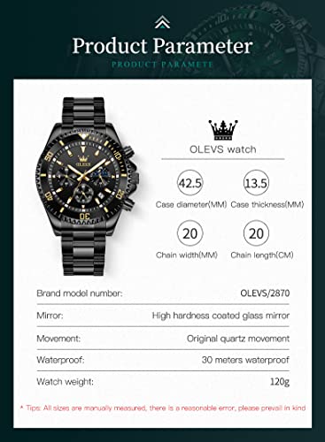 Image of OLEVS Watches for Men Classic with Date Business Dress Luxury Big Face Green /Black /Blue Waterproof Luminous Mens Wristwatch Analog Two Tone Stainless Steel Male Watch