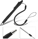 Xiaokeis 2 Pcs Portable Spring Rope Stylus Pen, Scratch Proof Pen with Stylus Tip Touch Pen for Touchscreen, Stylus Pen for Touch Screens Touch Pen for Drawing, Sketching and Note-Taking(Black)