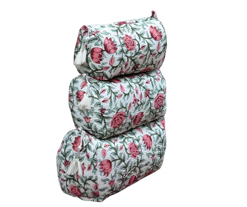 Trousse de toilette en coton matelassé INDACORIFY (Lot de 3) pour voyage