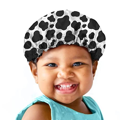 TWIKVASTA Gorro de ducha para niños con estampado de vaca en blanco y negro para niñas y niños, estilo de moda Cover