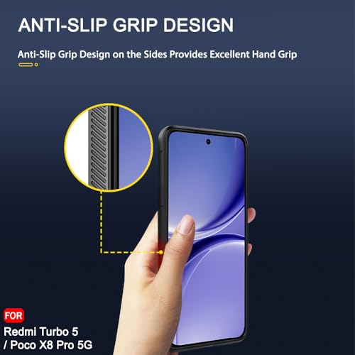 Image of TheGiftKart Liquid Silicon Back Cover Case for Mi Redmi Turbo 5 / Poco X8 Pro 5G | Shockproof Military Grade Protection | Micro-Fibre Cloth On Inner Side | Anti-Slip Grip Back Case Cover (TPU, Black)