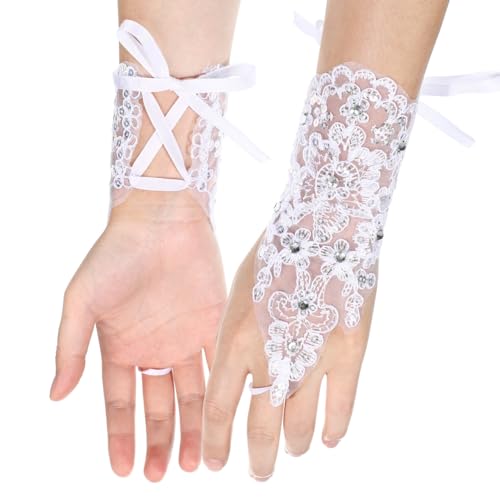 Fingerless Lace Gloves for Kids - White Lace Performance Gloves for Flower Girls, Weddings, and Stage Performance4