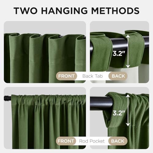 Image of Joydeco Olive Green 100% Blackout Curtains 84 Inch 2 Panels, Luxury Thermal Green Velvet Curtains for Bedroom Living Room, Soundproof Blackout Window Drapes, Rod Pocket & Back Tab (52W x 84L)