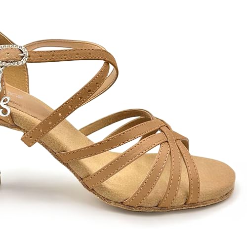BL305, Cha Cha, Lacey Schwimmer 3" Latin Heels for Dancers, Leather Caramel4