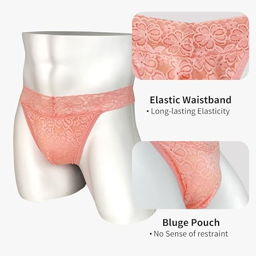 Umiehary Men Low Rise Lace T Back Breathable All Day Comfortable Thongs Stretchy Waistband 2 Pack Small-4XL2