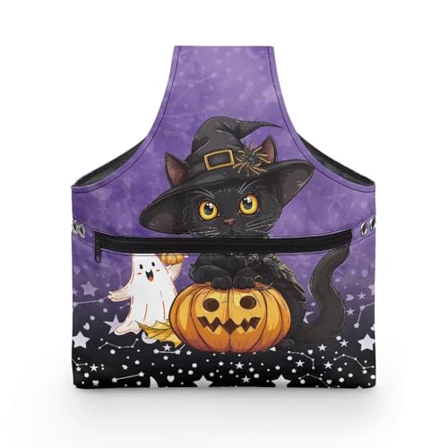 Image of KUIFORTI Cat Yarn Bag, Pumpkin Knitting Crochet Bag, Ghost Yarn Storage Bag Organizer, Halloween Gifts for Women Wrist Bag, Yarn Tote Bags for Crocheting, Holding Yarn, Knitting Needles, Large Size