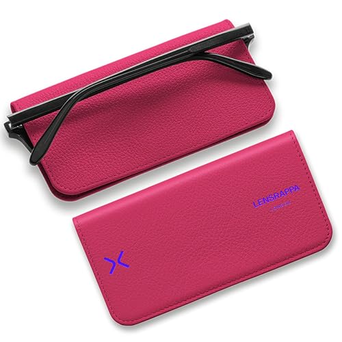 Lensrappa Luxury Slim Leather Glasses Case | Handmade Full-Grain Leather Eyewear Wrap with Magnetic Closure & Gift Box (Pink)