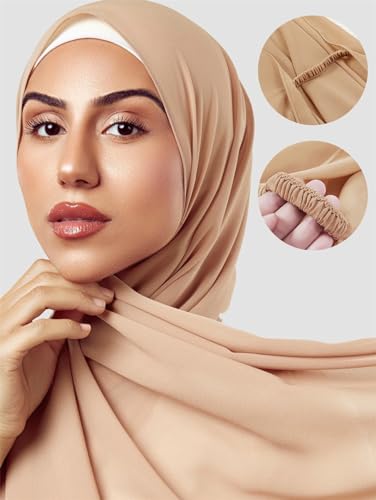 Niiyyjj Muslim Women Chiffon Hijab Scarf With Elastic Band Headscarf Wraps Islam Headband Turban Scarf4