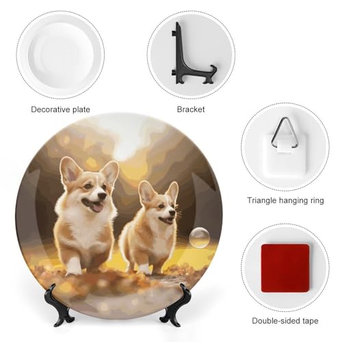 Plato decorativo de porcelana con diseño de perro Corgi miniatura 3