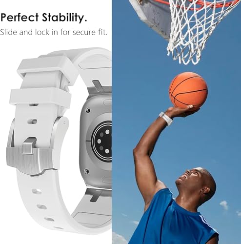 Image of Compatible Apple Ultra Watch Band 49mm 45mm 44mm 42mm Liquid Silicone Design Strap with Stainless Steel Adapter for iWatch SE Series 9 8 7 6 5 4 3 2 and Ultra for Men and Women