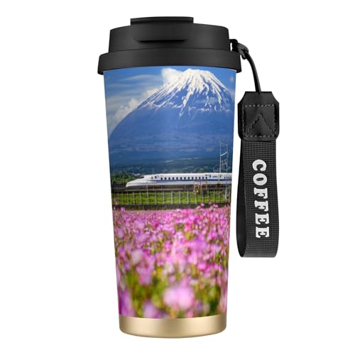 タンブラー 富士山と通る新幹線 マグボトル コーヒーカップ 水筒 保温 保冷 ウォーターボトル 蓋付き ストロー付き 直飲み おしゃれ プレゼント