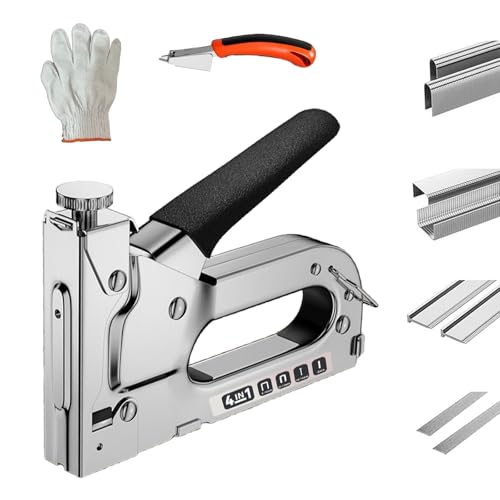 BTtime ガンタッカー 4in1 強力ハンドタッカー ホチキス ハンドルロック ケーブルタッカー 替針 4000本付き 取り外し器付き 手袋付き  家具 内装 固定用 木工用