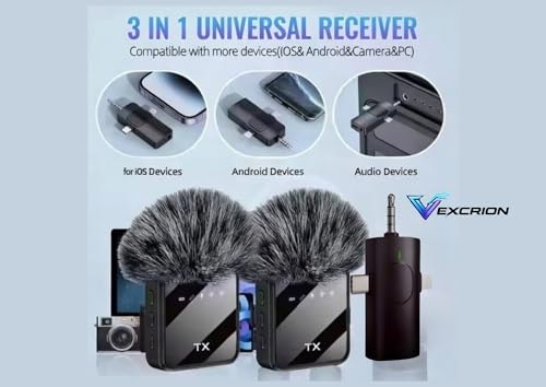 Image of Wireless Lavalier Microphone with Noise Reduction, Dual Clip Mic with Furry Windshield, Type-C & 3.5mm Receiver, Portable Wireless Mic for YouTube, Vlogging, Interviews (Microphone 1)