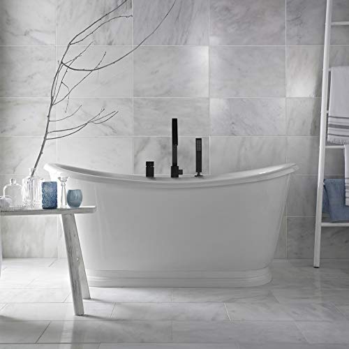 Matte Black Waterfall Bathtub Faucet With Handheld Shower, Deck Mount Solid Brass Tub Spout 3 Holes Contemporary Bathroom Roman Tub Filler With Hand Shower, Include Valve And Trim Kit #TOP1