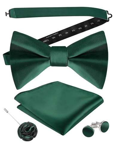 Image of Alizeal Mens 4pcs Formal Solid Bow Tie Set | Pre-tied Pocket Square Cufflinks Boutonniere for Wedding Everyday Use