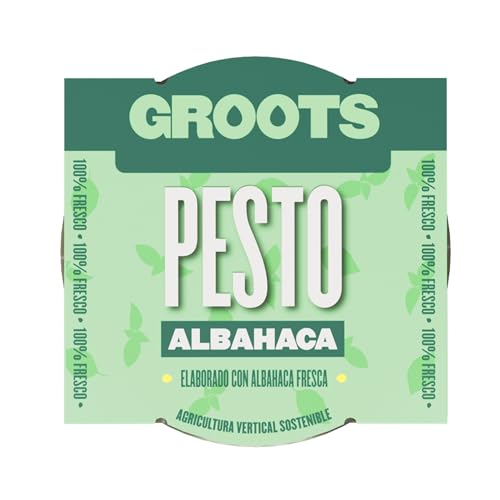Groots | Pesto Albahaca Fresca | 100% Natural| Agricultura Vertical | Sin lactosa y Apto para veganos| Envase 140g
