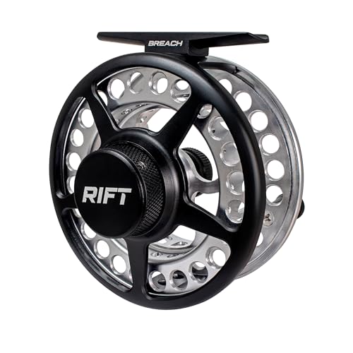 RIFT Breach Fly Fishing Reel, Carbon Disc Drag, Full CNC-Machined Anodized Aluminum Fly Reel, 3/4, 5/6 Weight, Black, Silver (Black/Silver - Without Line, 3/4wt)