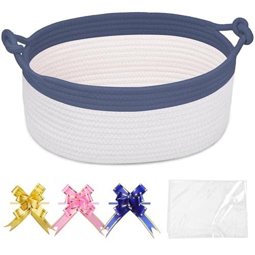 Image of COMSE Small Gift Basket Empty with Bag & Ribbons, Folkstone Gray & White