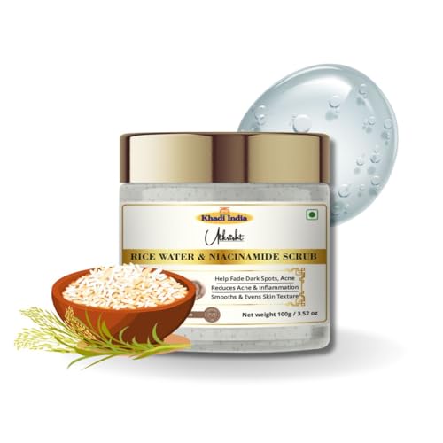 Image of Khadi Rice Water & Niacinamide Face Scrub 100 gm | Refreshes, Brightens & Even Out Skin | Minimizes Pore & Dark Spots for Glowing Skin | All Skin Types | Exfoliating Scrub for Men & Women