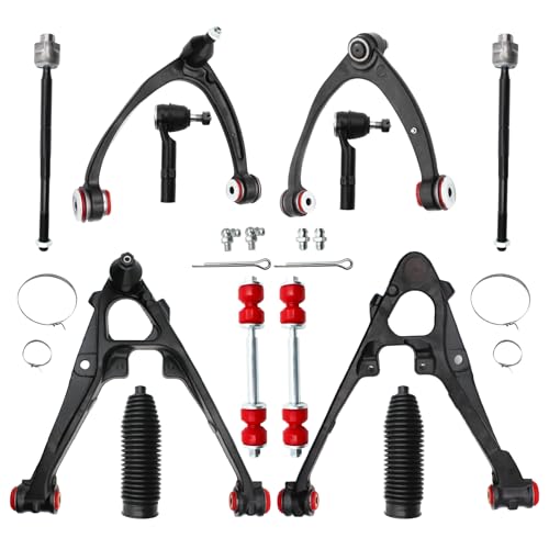12pc Front End Control Arms Suspension Kit for Chevy Silverado 1500 GMC Sierra 1500, Suburban 1500, Yukon XL 1500/Yukon, Avalanche, Tahoe, Cadillac Escalade Esv/Ext, 4 Tie Rods 2 Sway Bars 2 Boots