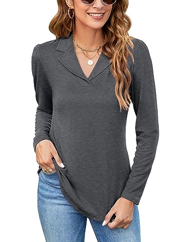 Rapbin Women's Polo Shirts Lapel Collar V Neck Short Sleeve Blouse Dressy Casual Tunic Tops