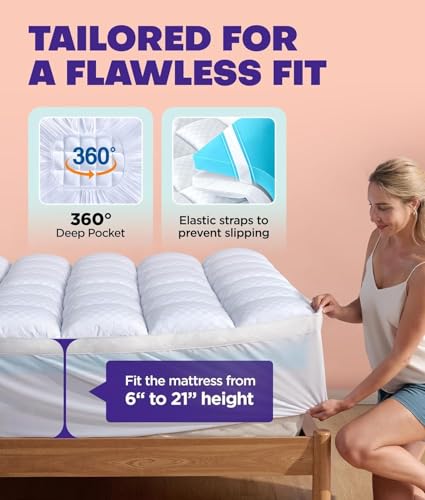 Dual Layer 4 Inch Memory Foam Mattress Topper for Pressure Relief with 4X Support, 2" Pillow Top Full Mattress Topper 50% Viscose Made from Bamboo Plus 2" Cooling Gel Memory Foam Comfort Mattress Pad