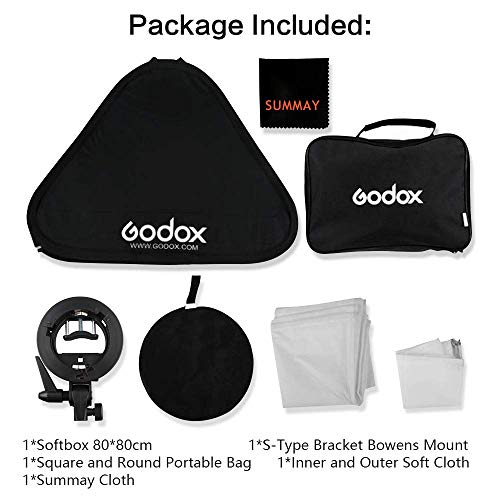GODOX 31.5 * 31.5"/80x80cm Foldable Softbox kit with S-Type Bracket Bowens Mount Holder for Camera Flash Speedlight Studio Photography