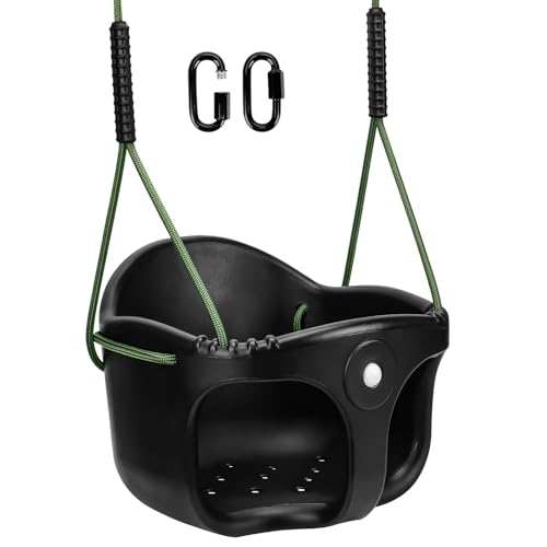 Image of Dakzou Jungle Gym High Back Full Bucket Toddler Swing Seat Upgraded Heavy Duty with Finger Grip Chain Fully Assembled Swing Set Accessory，Black