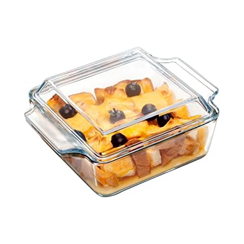NUTRIUPS 6x6 Inches Square Glass Casserole Dish With Glass Lid Glass Bakeware Glass Microwave Brownie Pan Covered Bowl for Cooking Cover
