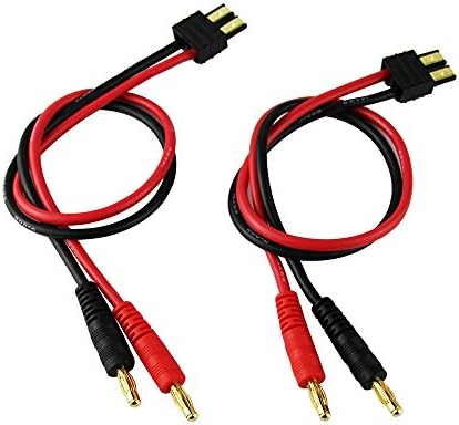 OliYin 2pcs Compatible with TRX Male Connector to 4.0mm Gold Plated Banana Plug with 14AWG Silica Gel Charge Cable L 300mm 11.8in(Pack of 2)