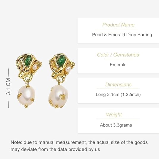 14K Gold Natural Pearl & Round Emerald Gourd Drop Earrings, Exquisite Craftsmanship Classic Gemstone Design, Ideal for Elegant Evenings Gift2