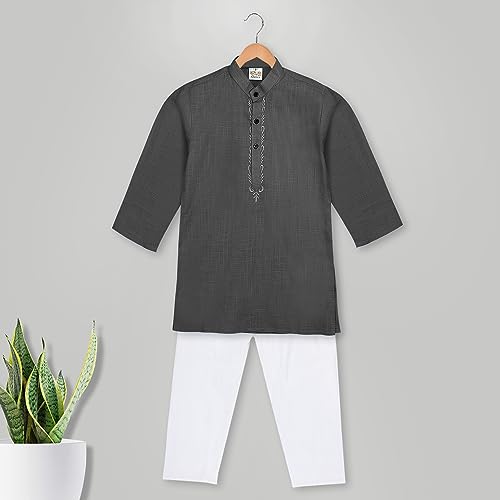Image of Baby Boys Ethnic Wear Cotton Kurta Pyjama Set with Embroidery