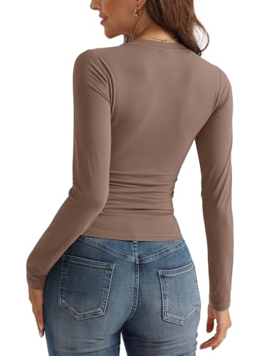 SUNBS 3 Pack Long Sleeve Shirts for Women Fall Fashion Outfits V Neck 2025 Basic Going Out Crop Tops Y2K Compression Clothes3