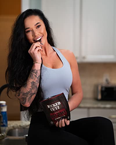 Image of Wicked Cutz BBQ Mesquite Beef Jerky, 21g Protein Per Bag, Tender & Easy to Chew Alternative to Beef Sticks, USA Made High Protein Carnivore Snacks (2 Bags)