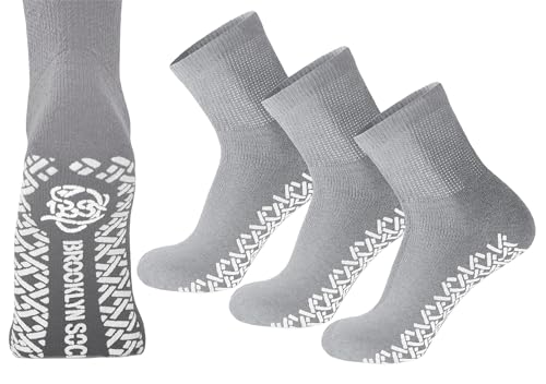 3 Pairs of Non-Skid Diabetic Cotton Quarter Socks with Non Binding Top (Grey, 10-13)