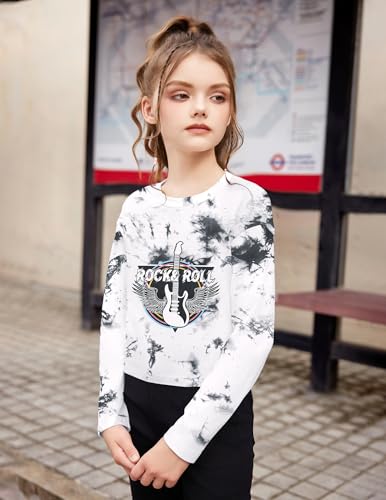 Image of Arshiner Girls Crop Tops Long Sleeve Shirts Drop Shoulder Crewneck Casual Fashion T Shirts Tee