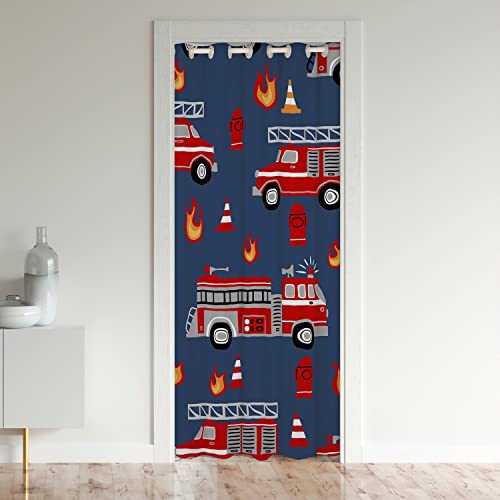 Voitures Rideaux Exterieur d'entrée Véhicules de Pompiers Rideau de Porte 86x203cm Firefighter Rideau Occultant Rideaux Pompiers Voitures Vehicle Feu Engine...