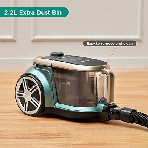 Eureka Apollo Bagless Canister Vacuum Cleaner, Lightweight Cylinder Vacuum Cleaner with Single Cyclone System, 800W Power Efficiency Motor, 2.2L Dust Container, for Carpets and Hard Floors, Green - Image 4