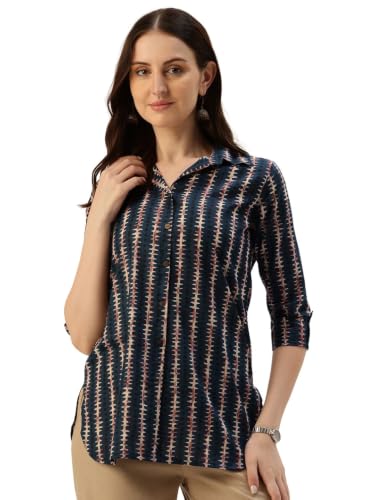 Image of feranoid Classic Collared Cotton Shirt with 3 /4 Sleeve for a Timeless Casual Look