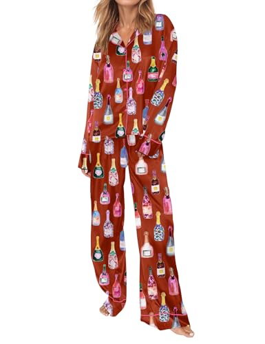 Image of SHESHOW Satin Pajamas for Women Set Long Sleeve Button Down Sleepwear 2 Piece Nightwear Women Pjs Sets Size XS-XXL