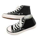 1970s Retro Canvas Sneakers Women High Top Lace-Up Vulcanized Skate Shoes Korean Style Casual Platform Shoes for Teen Girls School Spring Summer (6.5,Black)