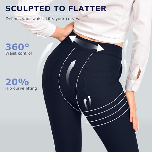 Image of Ginasy Dress Pants for Women, Pull-On Business Casual Leggings | Classic Colors; High-Rise Tummy Control; Stretch Knit Fabric; Pull-On Fit with Functional Pockets