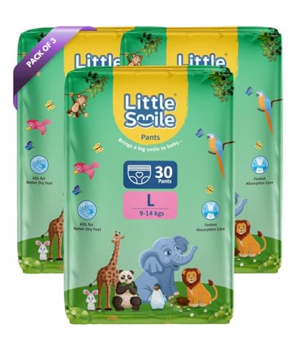 Image of Baby Diapers Pant Style | Size - L - 30 (Pack of 3) | Odorless and Antibacterial Layer with Urine Indicator (90 Pieces)