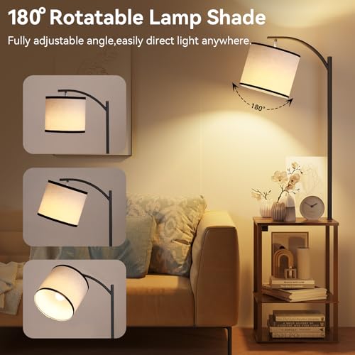 Image of SUNMORY Floor Lamp with Table, End Table for Living Room with Lamp, Shelves Side Table with Charging Station(USB & AC Port), 3 Color Temperature LED Bulb, Modern Nightstand Lamp for Bedroom, Office