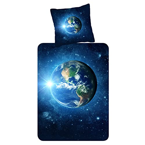 Klaus Herding GmbH Sonnensystem Bettwäsche Österreichische Größe 2 ESPiCO Bettwäsche Trendy Bedding Earth Blue Planet Erde Blau Weltraum Weltall Erdkugel All, Größe:135 cm x 200 cm