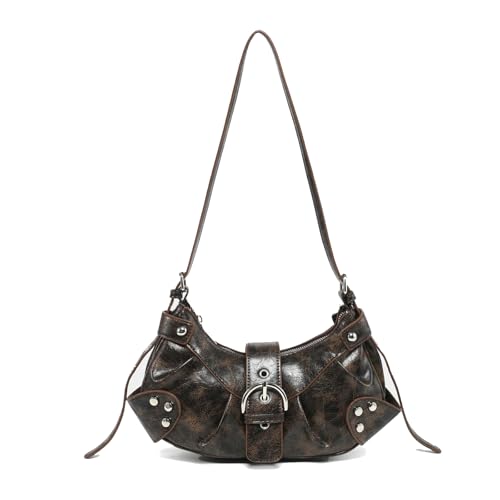 Image of Women's Y2K Purse Shoulder Bag Top Handle Handbag Small Punk Hobo Clutch Purses Bags Trendy Trendy Leather Buckle Punk Purses