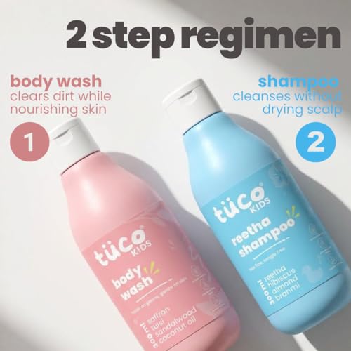 Image of Tuco Kids Shampoo 300ml & Showergel 300ml | Mild, Conditioning & Nourishing | Ages 2-5, 4-10, 10-15, 5-10 Years | Paraben, SLS, Sulphate & Tear Free | pH 5.5, Vegan