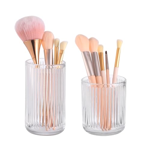 Image of DASITON Makeup Brush Holder Organizer, Crystal Glass Makeup Brushes Storage Holder, Vintage Make Up Brush Cup for Vanity, Pen Pencil Holder for Desk, Toothbrush Holders for Bathroom (Clear SL)