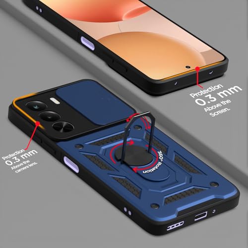 Image of Pikkme Back Cover for Realme P4x 5G | 360 Protection Case | Sliding Camera Shield Cover & Ring Holder Stand D10 Tough Armor Bumper Case (Blue)