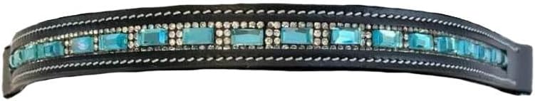 Miniatura 4 de Equitem Correa inglesa de cuero con cristales rectangulares verde azulado